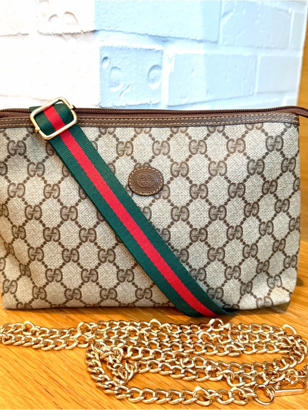 Gucci Authentic Vintage Monogram Canvas Pouch / Crossbody Bag